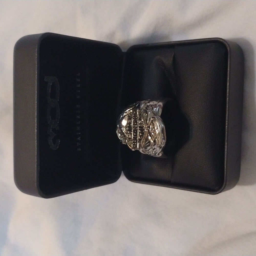 Harley-Davidson Twin Eagle Head Stainless Steel Ring - Picture 2 of 10